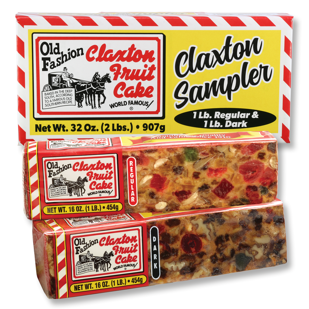 Claxton Fruit Cake Regular & Dark Sampler with individually wrapped 1 lb. fruit cakes