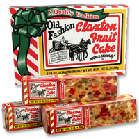 Claxton Fruit Cake 3-Pack individually wrapped 1 lb. fruit cakes in red and white gift carton